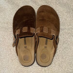 Brown Corduroy Slip-On Clogs